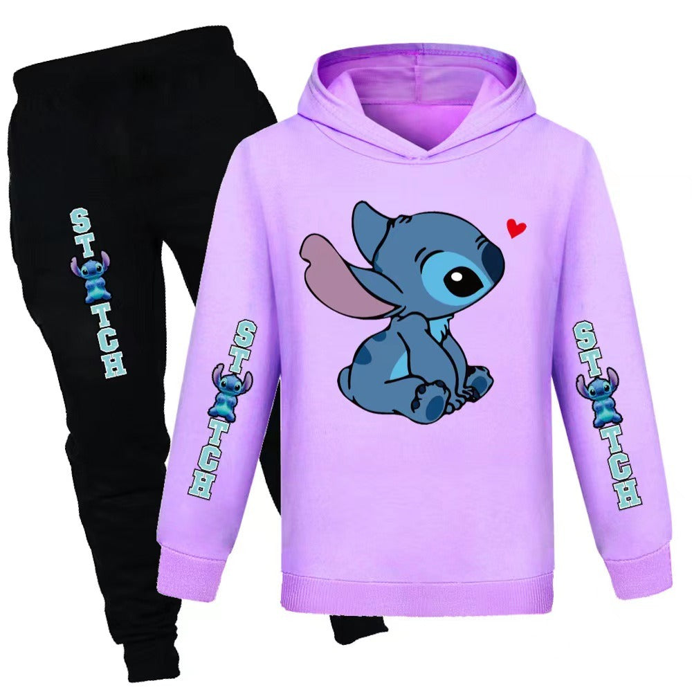 7-14 Years Lilo & Stitch Kids Tracksuit Set Hooded Sweatshirt Pants Outfit Activewear Gift