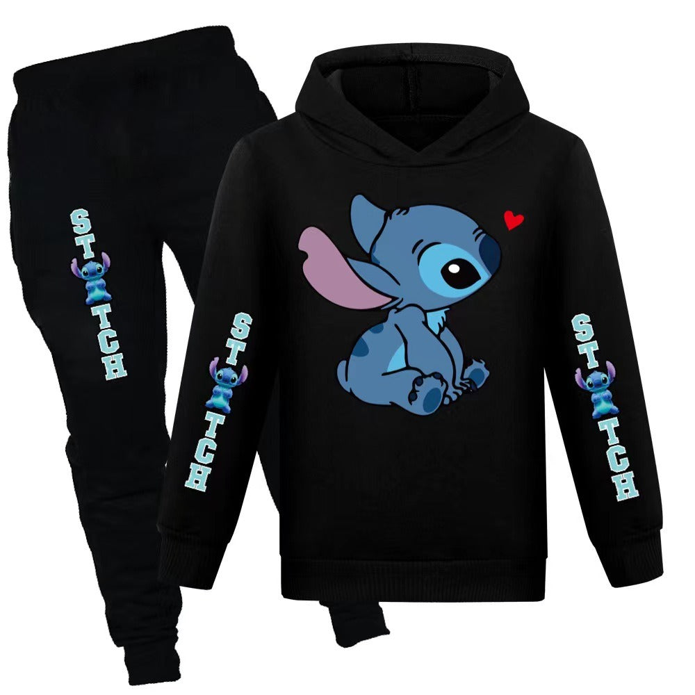 7-14 Years Lilo & Stitch Kids Tracksuit Set Hooded Sweatshirt Pants Outfit Activewear Gift