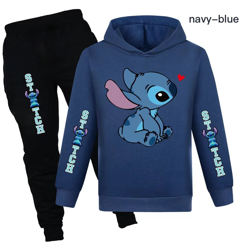 7-14 Years Lilo & Stitch Kids Tracksuit Set Hooded Sweatshirt Pants Outfit Activewear Gift