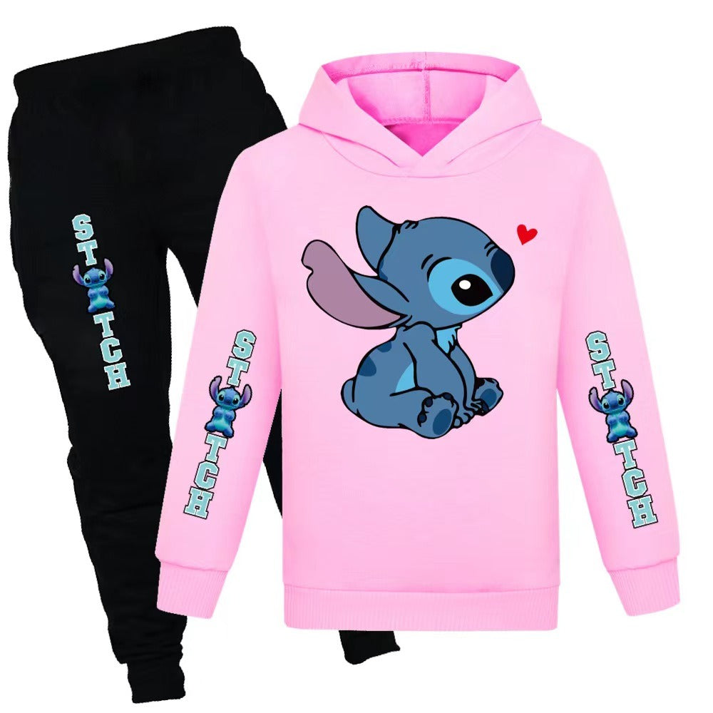 7-14 Years Lilo & Stitch Kids Tracksuit Set Hooded Sweatshirt Pants Outfit Activewear Gift