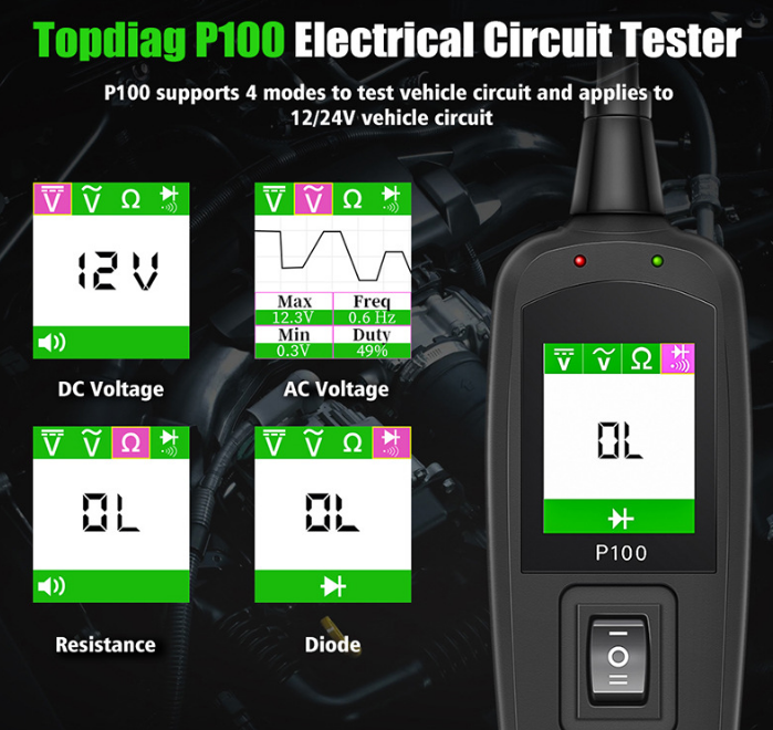 Automotive circuit system tester.  Battery analyzer / circuit fault detection and diagnosis instrument