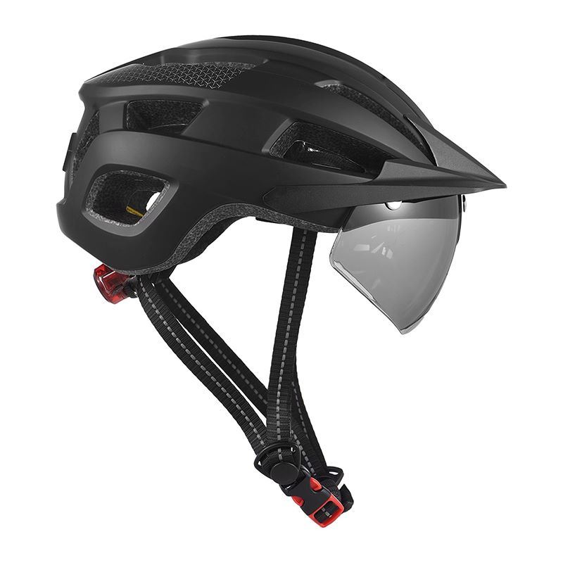 Rechargeable Tail Light Adjustable Bicycle Helmet with Windshield and Sun Visor