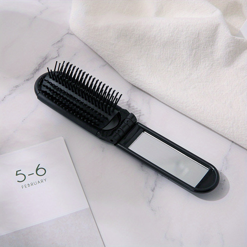 1pcs Collapsible Travel Hair Comb with Mirror - Portable and Compact Hair Brush for On-the-Go Grooming