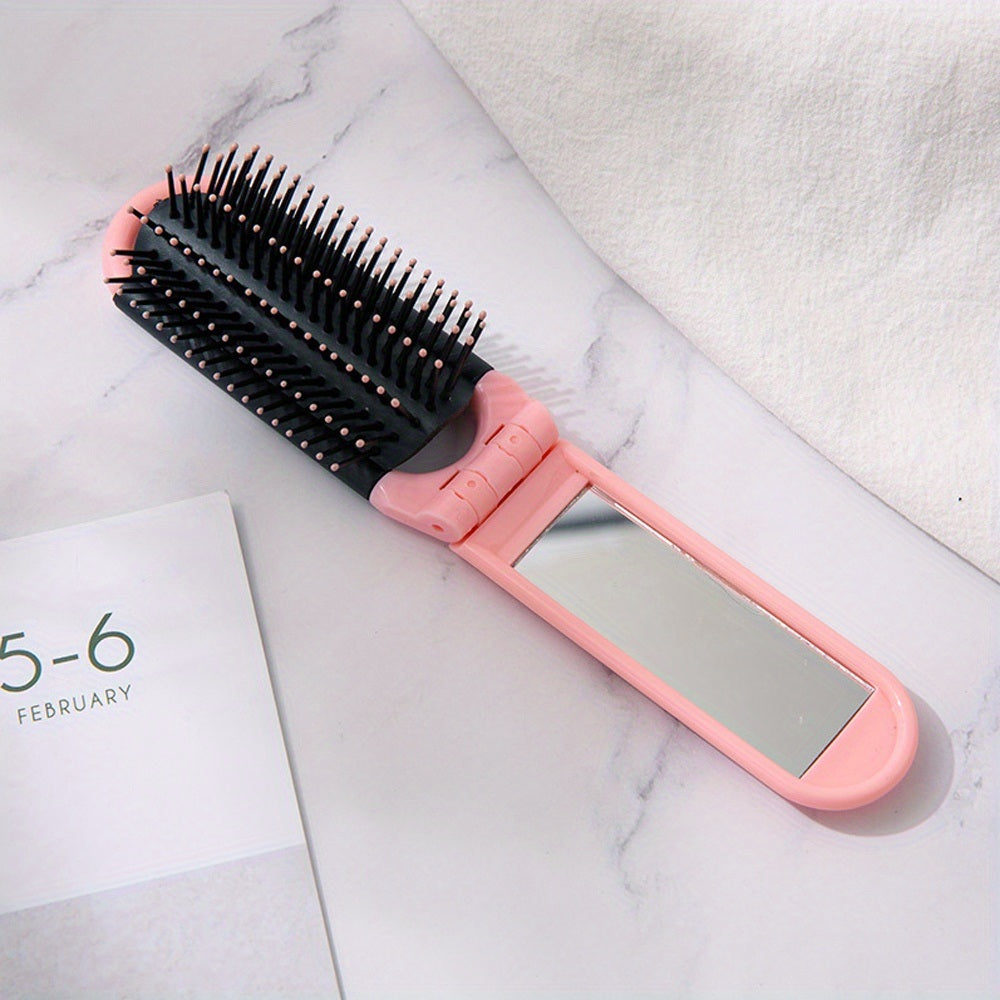 1pcs Collapsible Travel Hair Comb with Mirror - Portable and Compact Hair Brush for On-the-Go Grooming