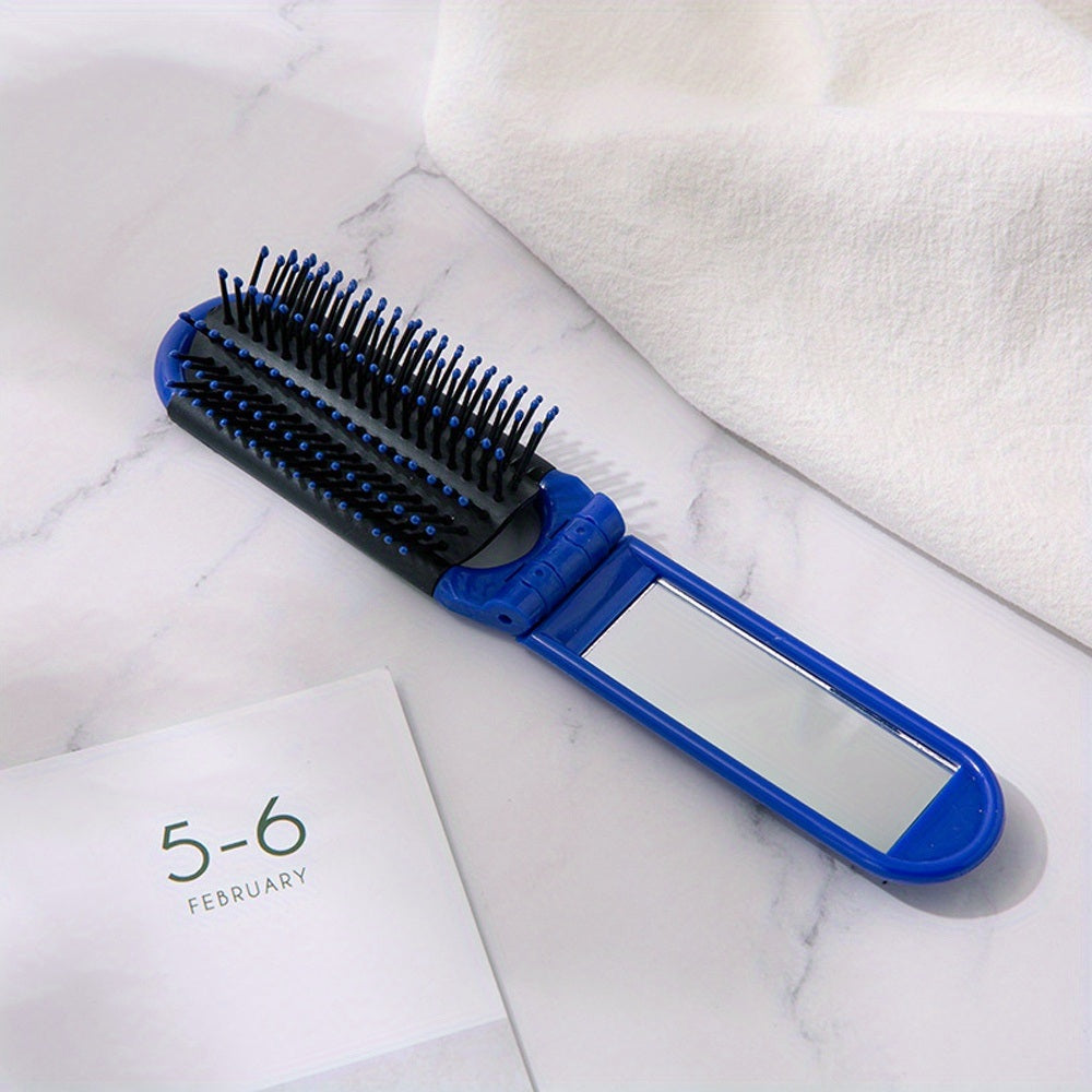 1pcs Collapsible Travel Hair Comb with Mirror - Portable and Compact Hair Brush for On-the-Go Grooming