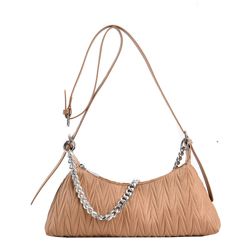 Chain Shoulder Bag, Fashionable Pleated Crossbody Bag