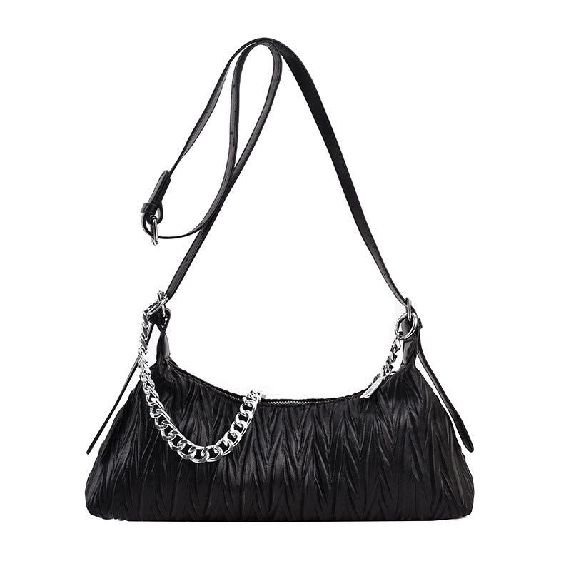 Chain Shoulder Bag, Fashionable Pleated Crossbody Bag