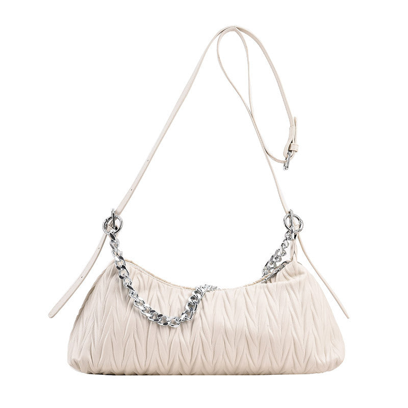 Chain Shoulder Bag, Fashionable Pleated Crossbody Bag