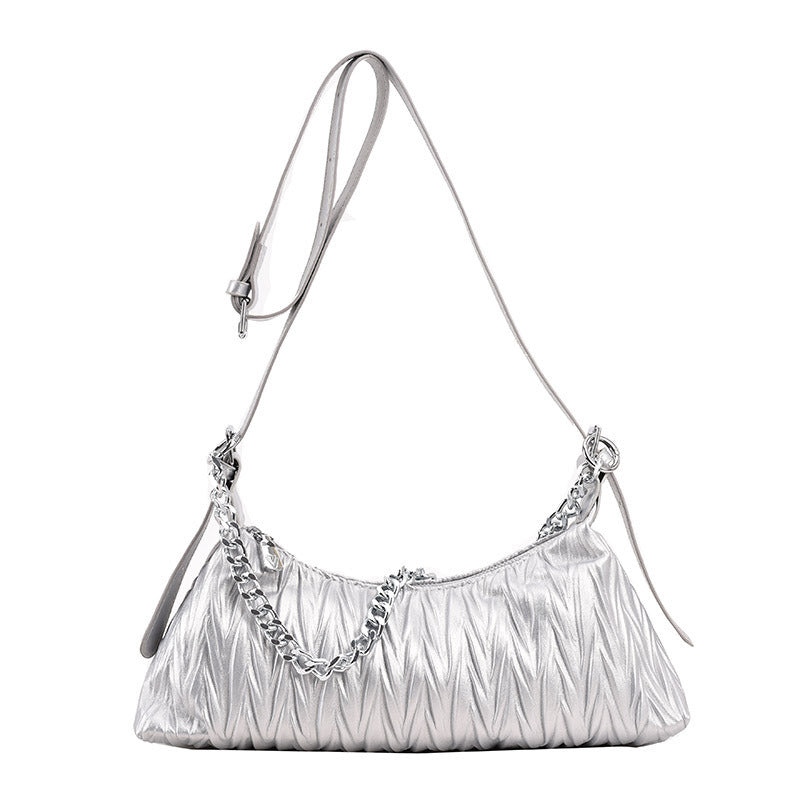 Chain Shoulder Bag, Fashionable Pleated Crossbody Bag