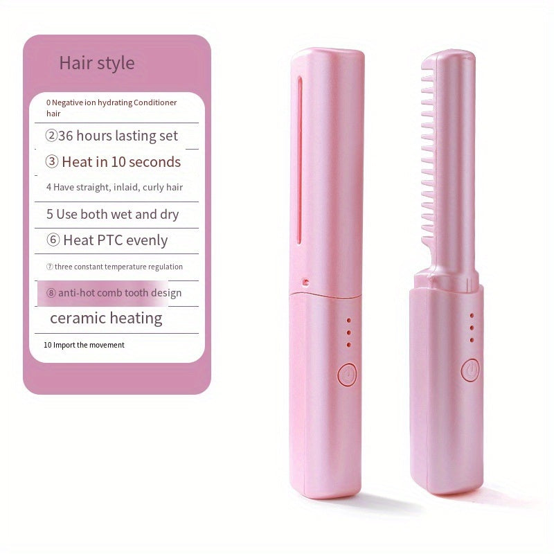 USB Rechargeable Wireless Hair Straightener for Home Use - Dual-Use Straight and Curly Hair Straightener with No Hair Damage