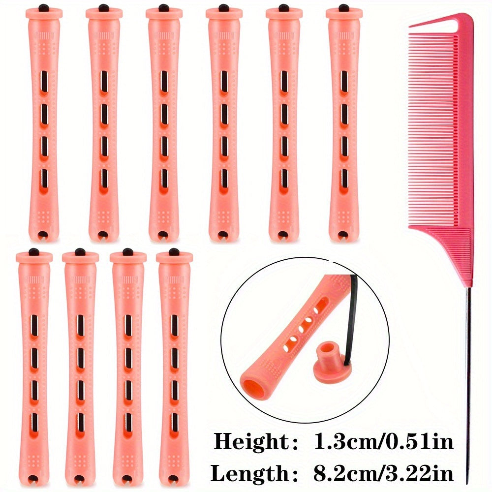 10pcs Professional Hair Perm Rods with Comb and Elastic Rubber Bands - Short Curlers for Perfect Hair Styling and Hairdressing