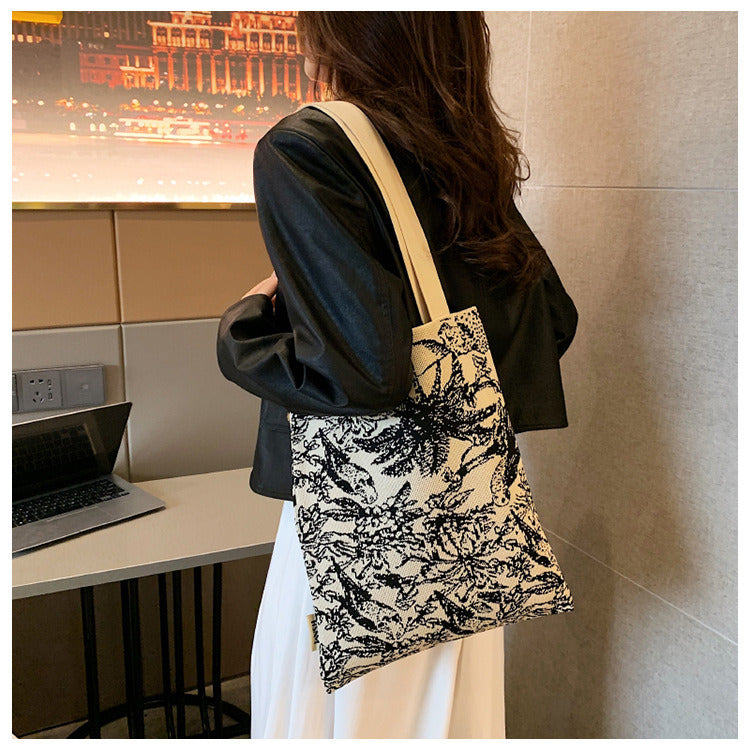 Fashion Knitted Coconut Tree Tote Bag Portable Canvas Woven Bag