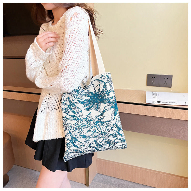 Fashion Knitted Coconut Tree Tote Bag Portable Canvas Woven Bag