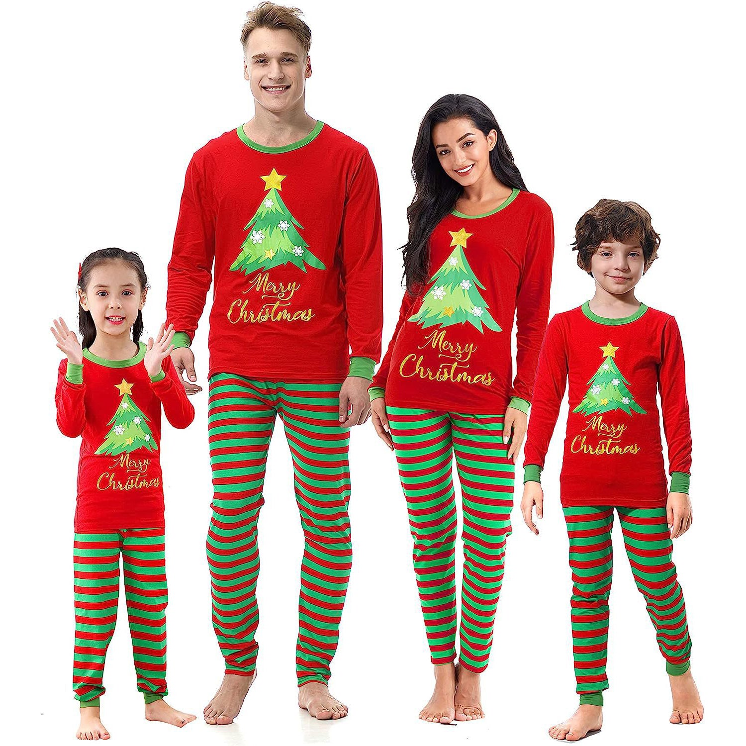 Matching Family Pajamas Set Striped Christmas Pajamas Sleepwear Dad Mom PJs