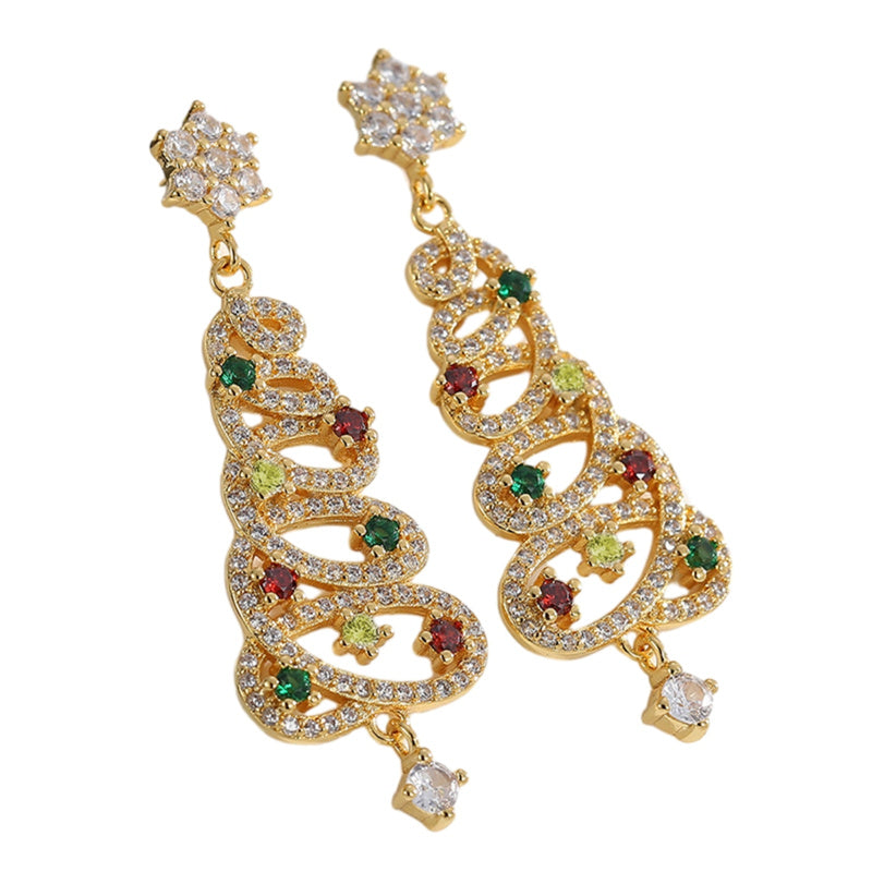 Shiny Christmas Tree Earrings, Crystal Zircon Dangle Earrings for Women