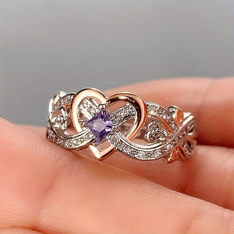 Delicate Purple Sapphire Women's Heart Two-Tone Anniversary Engagement Wedding Ring