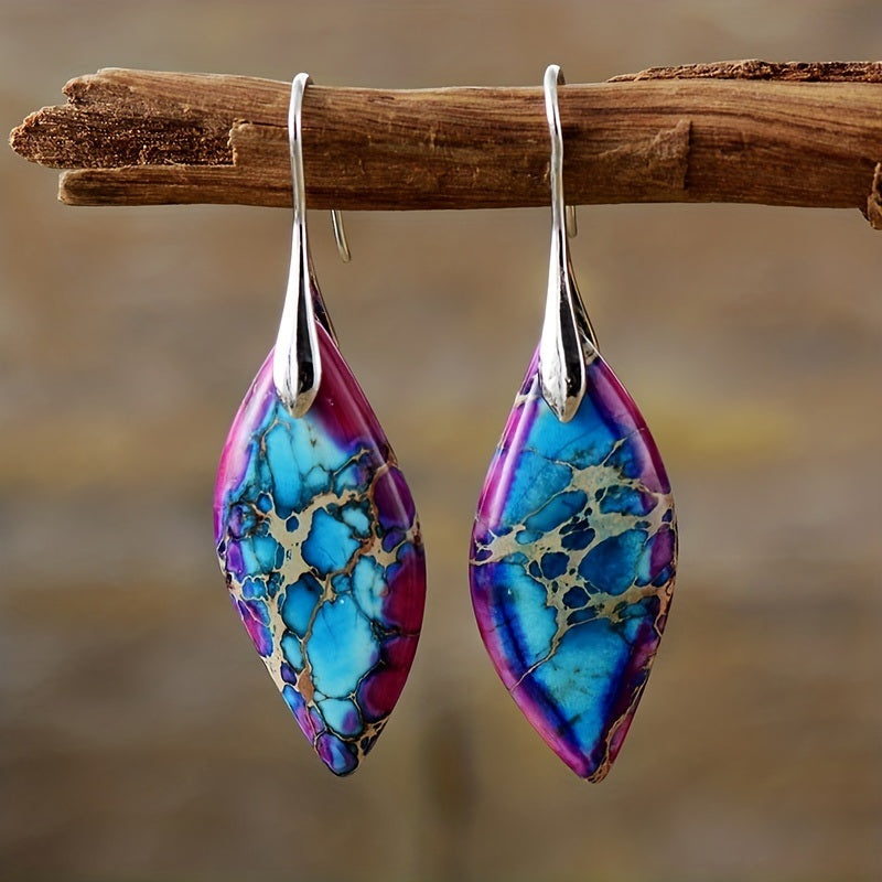 Bohemian Natural Imperial Stone Leaf Dangle Earrings