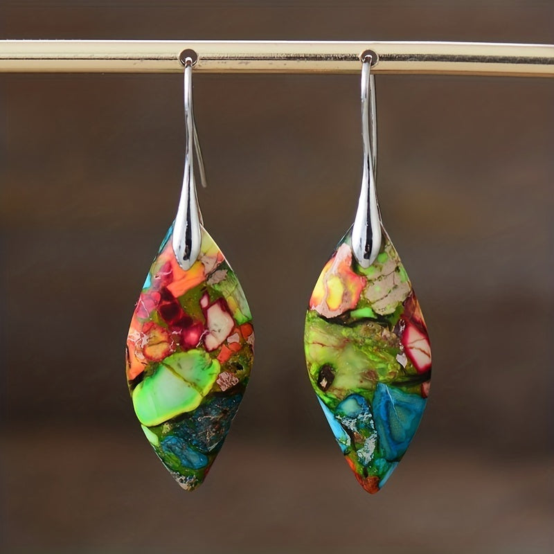 Bohemian Natural Imperial Stone Leaf Dangle Earrings