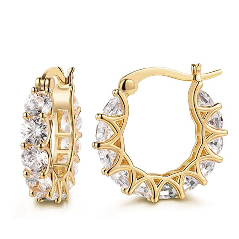 Huitan Full Paved Crystal CZ Hoop Earrings for Women Dazzling Accessories Wedding Party Delicate Birthday Gift Statement Jewelry