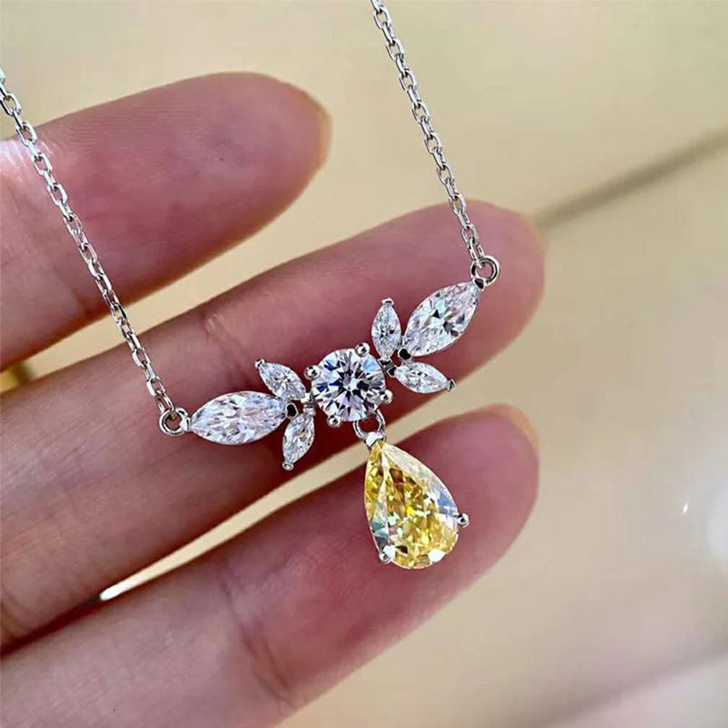 Huitan Newly Designed Women's Necklace with Sparkling Yellow/White Cubic Zirconia Engagement Wedding Party Statement Accessories