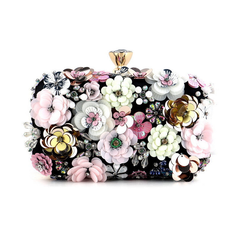 Three-dimensional flower decoration evening bag Luxury party clutch bag