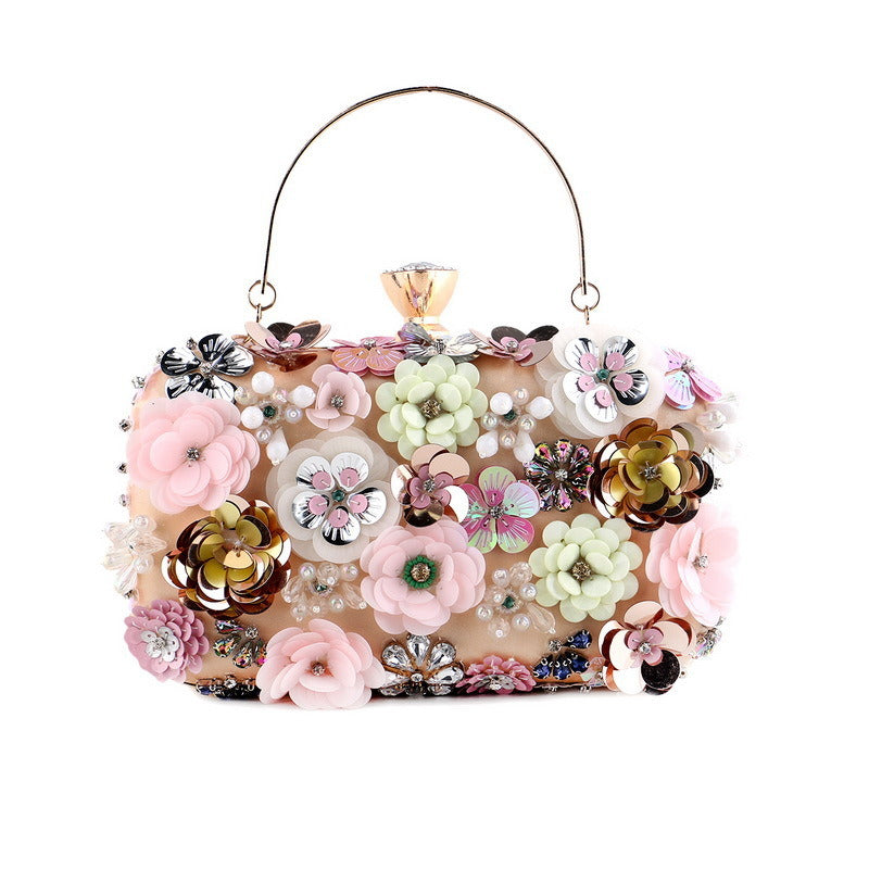 Three-dimensional flower decoration evening bag Luxury party clutch bag