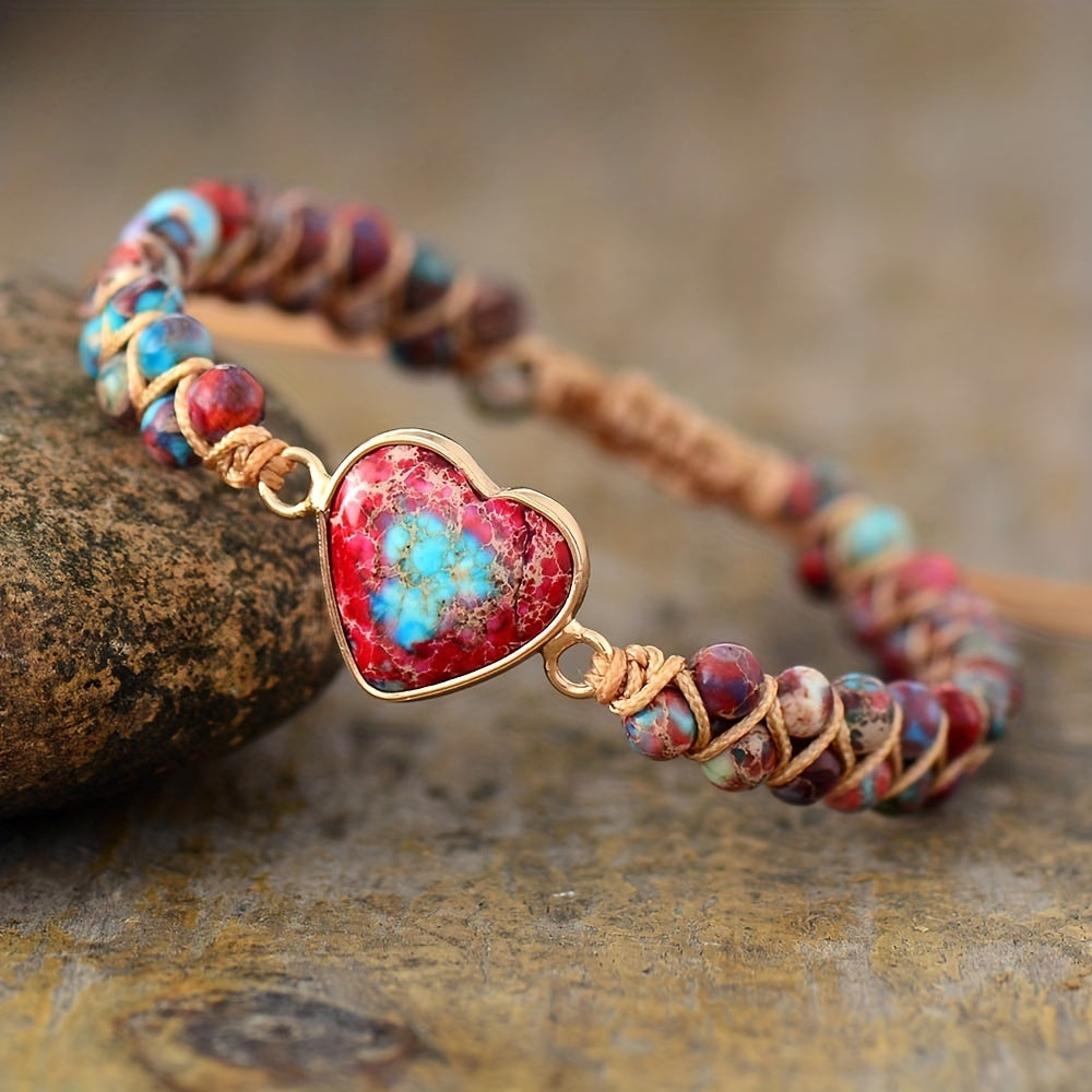 Hot Selling Bracelet Red Imperial Stone Bracelet Peach Heart Love Hand String Braided Bracelet.