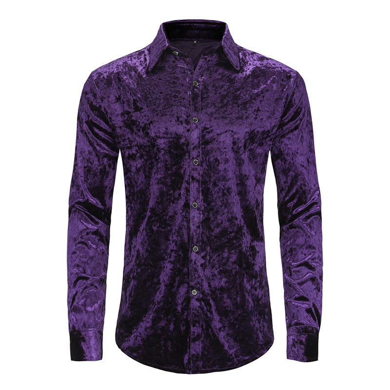 Mens Dress Shirts Velvet Long Sleeve Shirts