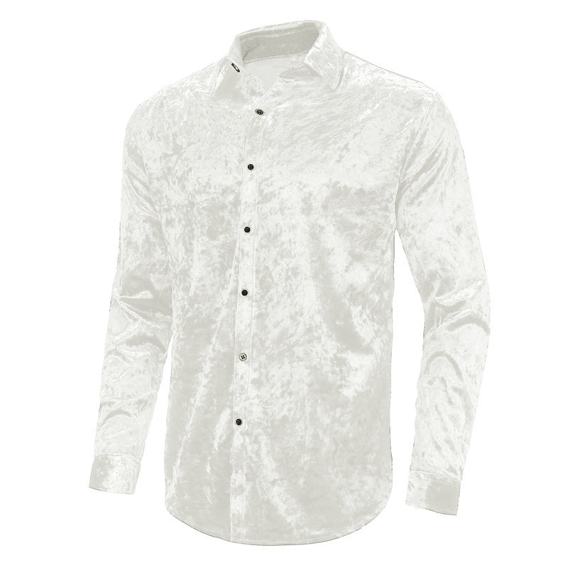 Mens Dress Shirts Velvet Long Sleeve Shirts