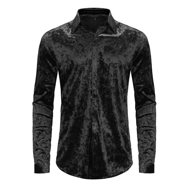 Mens Dress Shirts Velvet Long Sleeve Shirts