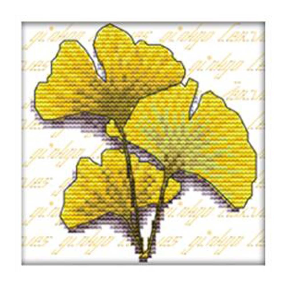 11CT Stamped Cross Stitch Kits Autumn Golden Ginkgo Leaf Hallway Wall Decor DIY Easy Embroidery Kits, 7.8x7.8inch