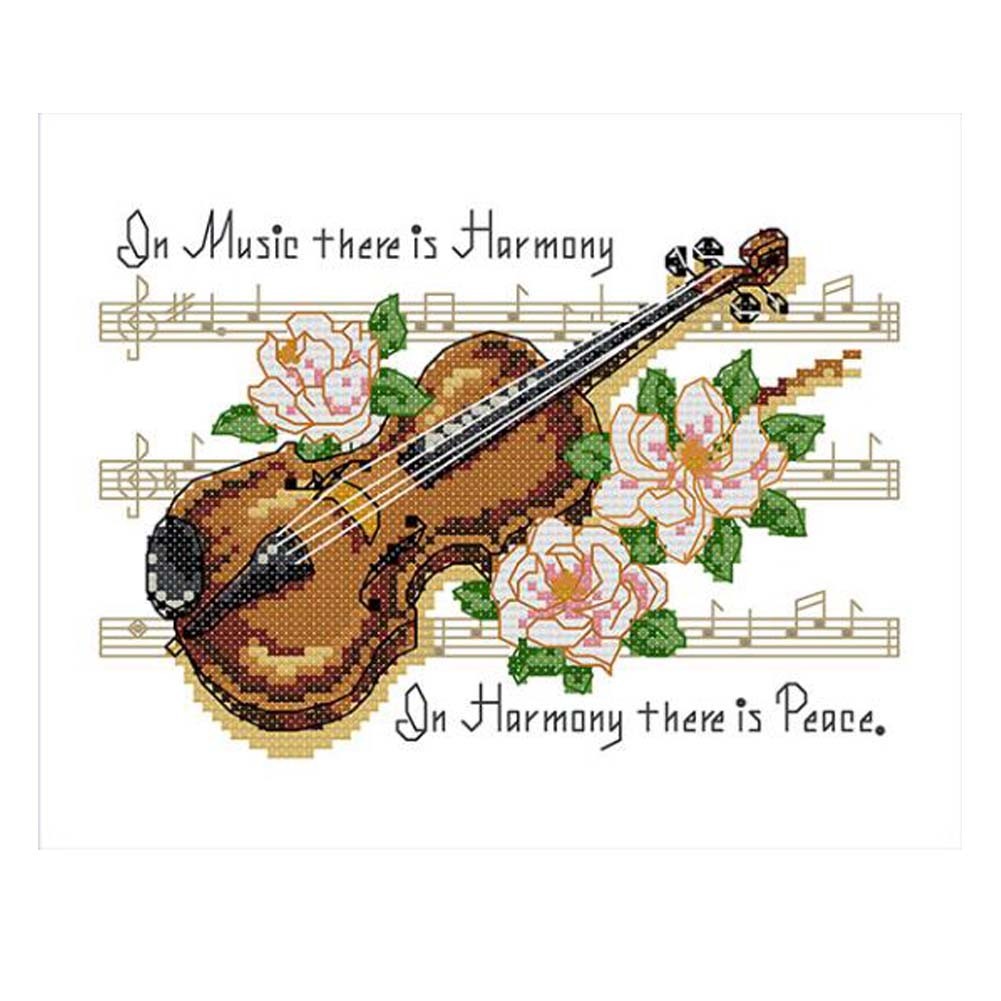 11CT Stamped Cross Stitch Kits DIY Embroidery Kits Living Room Wall Decor Violin Music Room Decor, 12x9inch