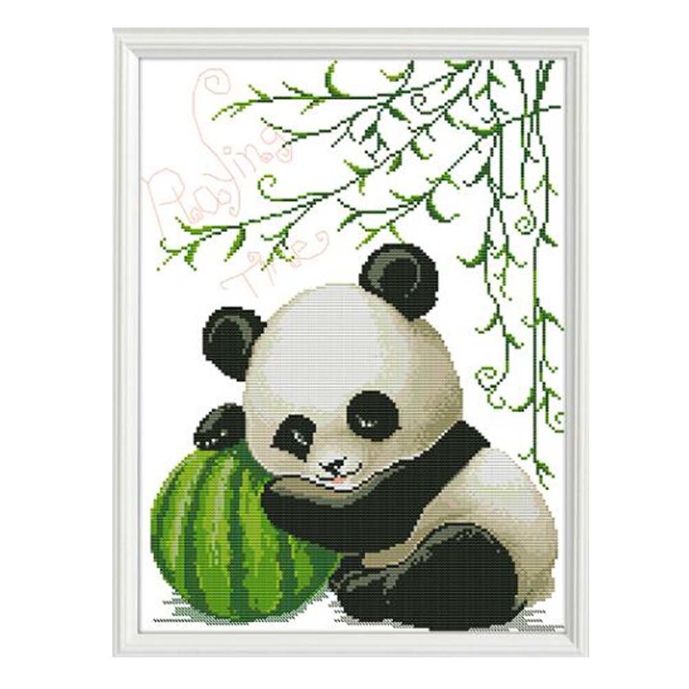 11CT Cross Stitch Cute Panda DIY Embroidery Decor for Living Room Bedroom Hallway, 16x21 inch