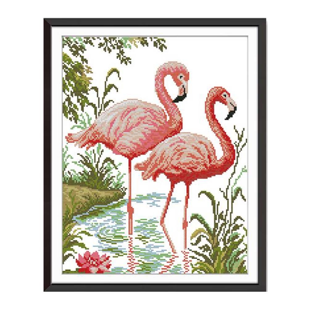 11CT Needlecrafts Counted Cross Stitch Kit Animal DIY Embroidery, A Pair Flamingo 16x20 inch