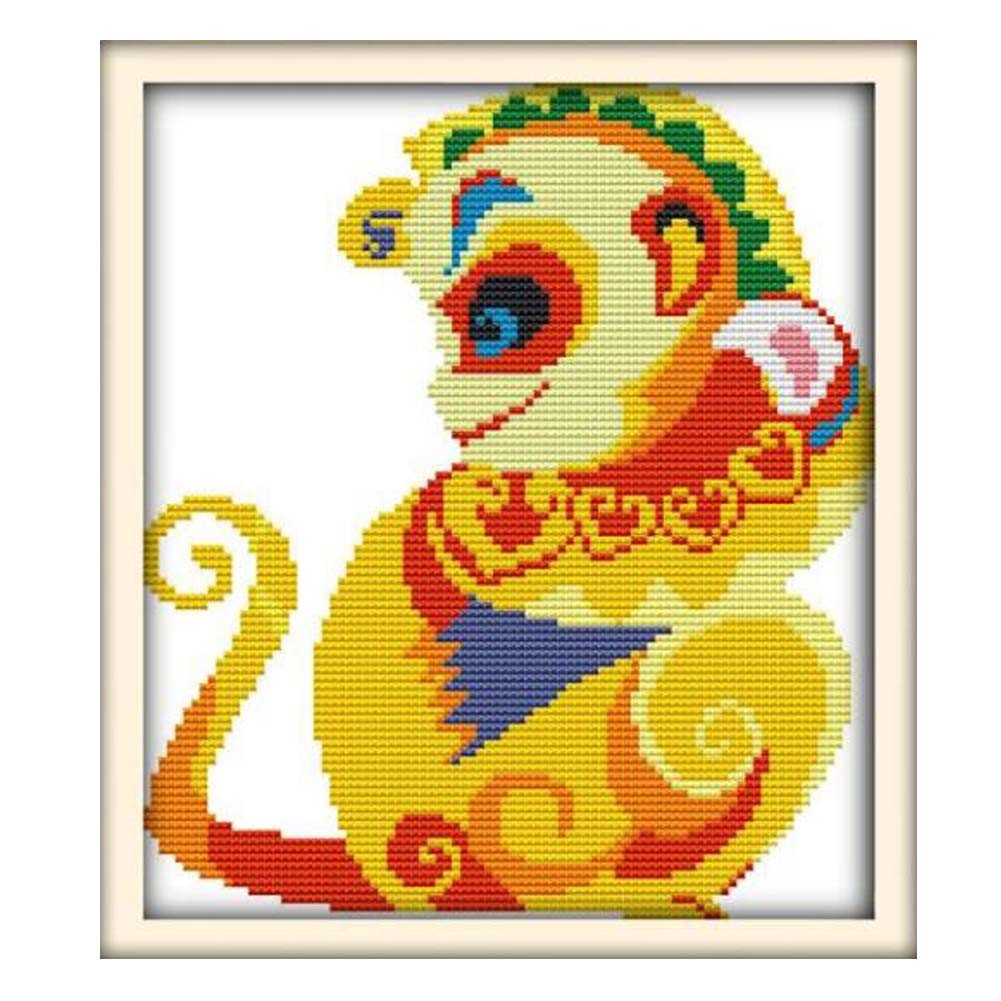 11CT Cross Stitch Chinese Zodiac Monkey Animal Pattern Embroidery Kids' Room DIY Craft, 10x13 inch