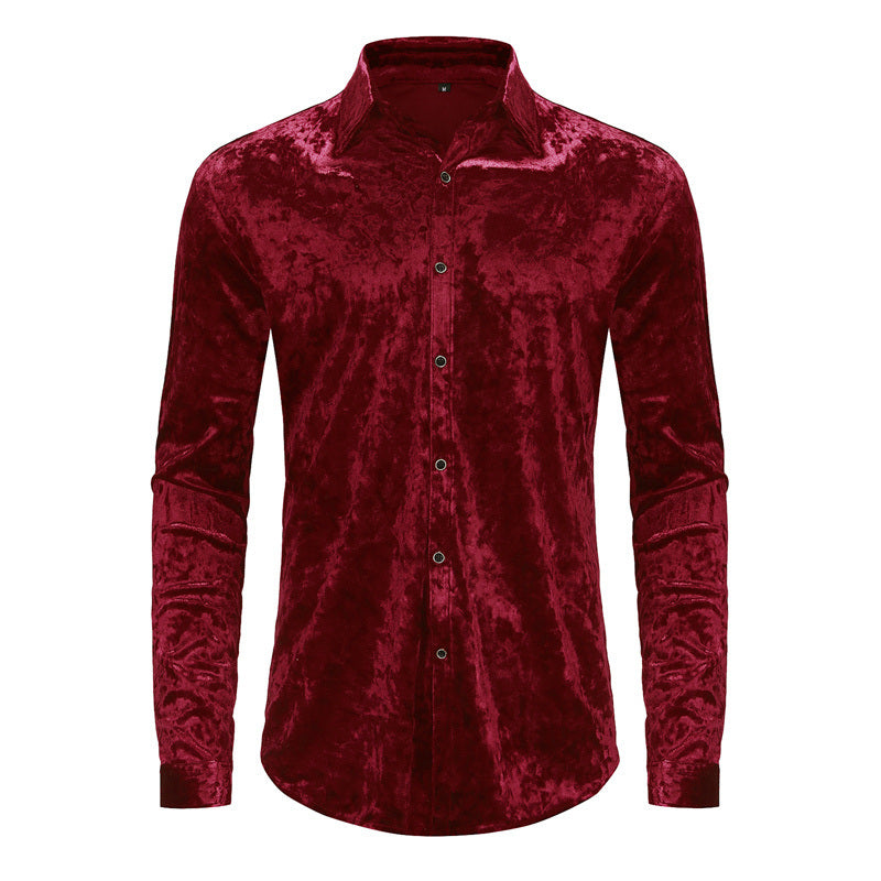 Mens Dress Shirts Velvet Long Sleeve Shirts