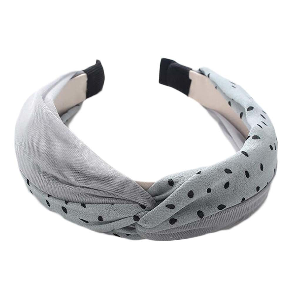 Wide Cross Headband Chiffon Polka Dot Hair Accessories Cloth Turban Headband for Women,Grey Blue