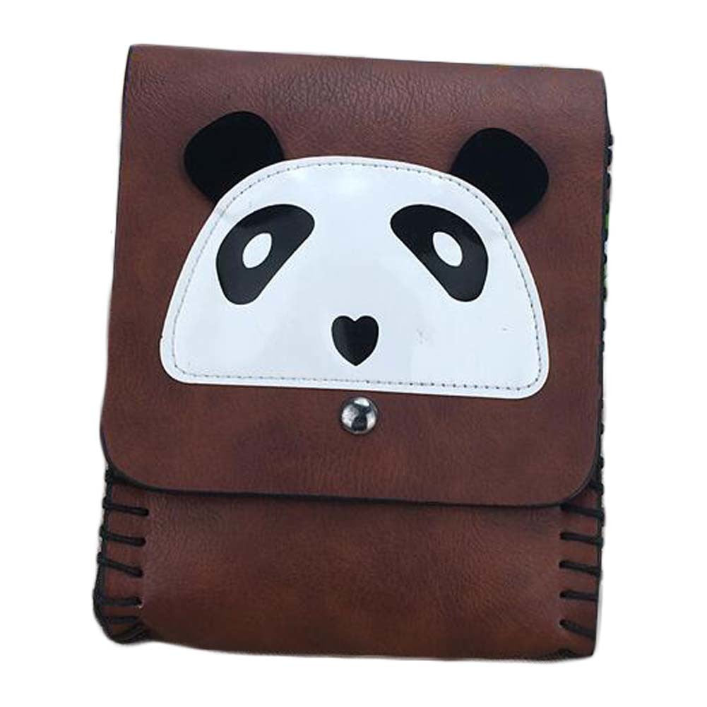 Brown Handmade PU Leather Panda Shoulder Crossbody Bag Cell Phone Bag Mini Bag