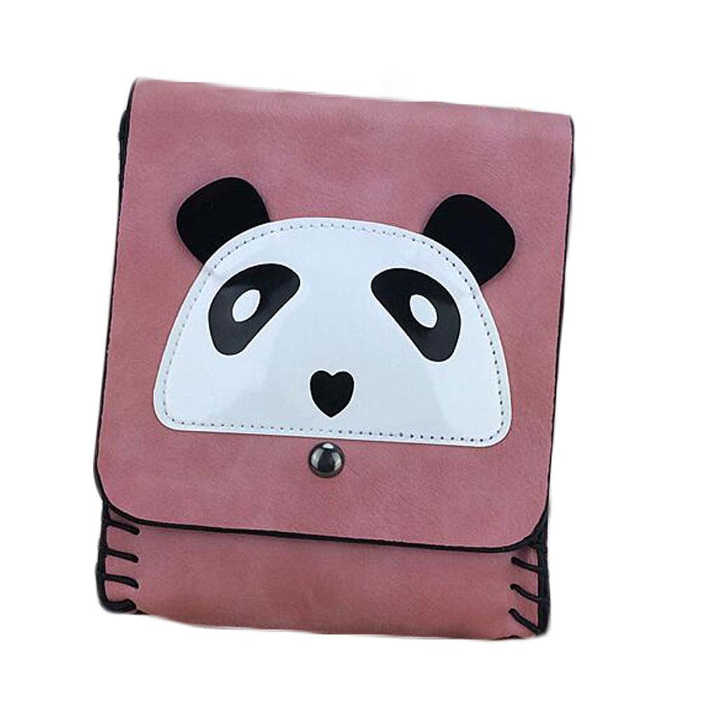 Pink Handmade PU Leather Panda Shoulder Crossbody Bag Cell Phone Bag Mini Bag