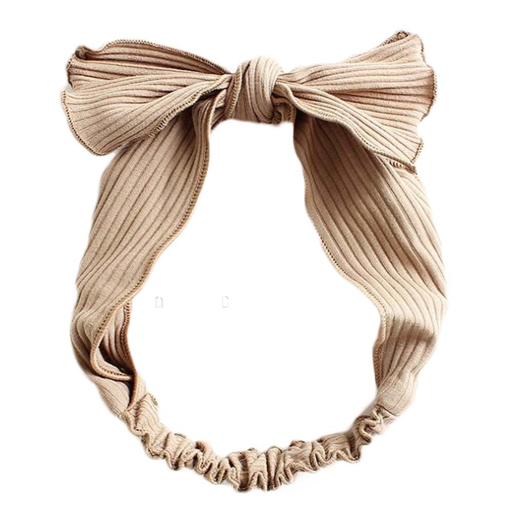 Khaki Simple Bowknot Stretch Hairband Solid Color Headband Out Wide Hair Ribbon Headwrap