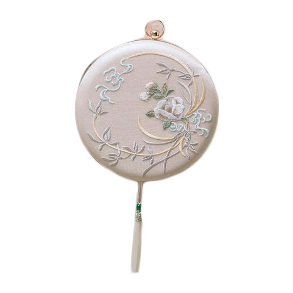 Beige Hanfu Crossbody Bag Chinese Style Rose Embroidery Handbag Hard Case Retro Cheongsam Round Cell Phone Purse Chain Bag