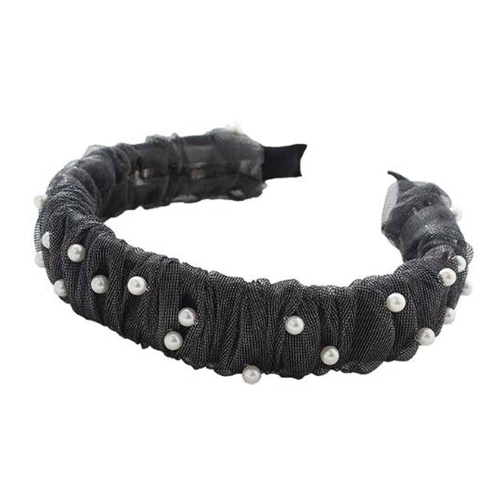 Womens Beaded Hair Band Mesh Wide Lace Headband Hair Accessories Headwear Hair Loop,Black