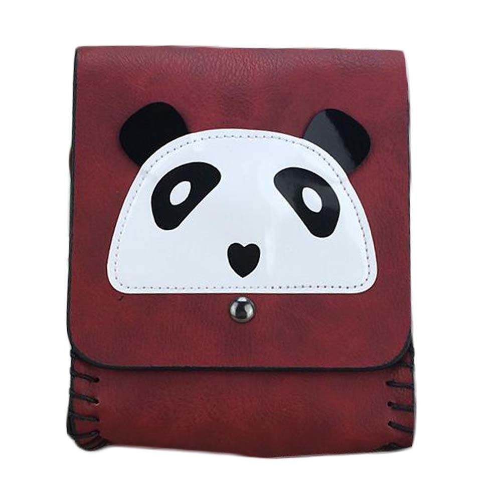 Wine Red Handmade PU Leather Panda Shoulder Crossbody Bag Cell Phone Bag Mini Bag