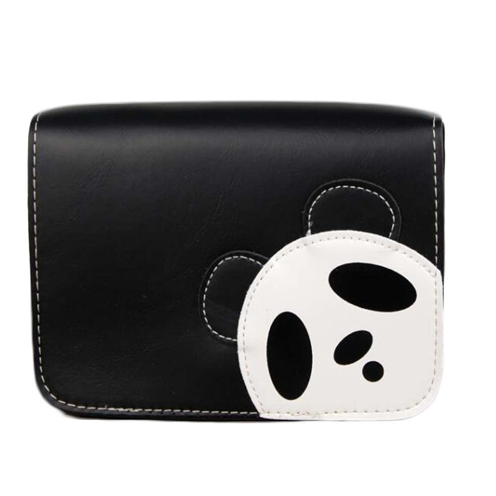 Black Cute Panda Flap Shoulder Crossbody Bag Vintage PU Leather Square Shoulder Bag