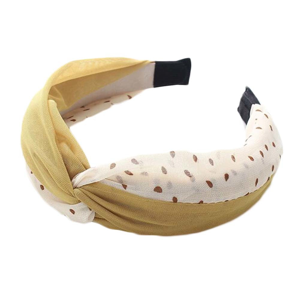 Wide Cross Headband Chiffon Polka Dot Hair Accessories Cloth Turban Headband for Women,Yellow Beige