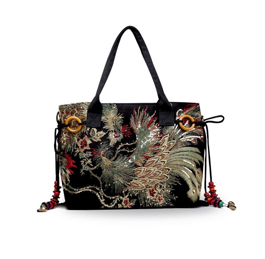 Ladies Handbag Embroidery Phoenix Pattern Large handbag Womens Purses Top handle Bag