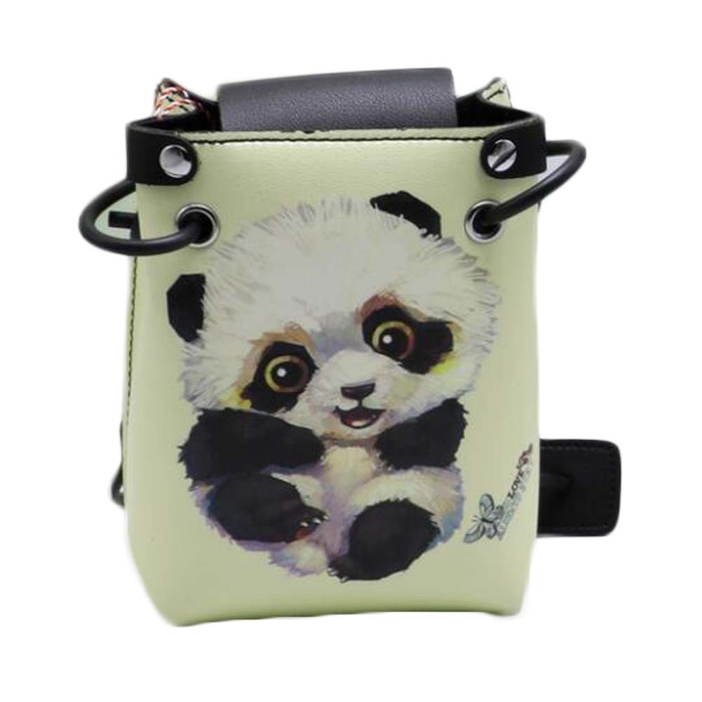 Green Hand Painted Panda Crossbody Bag Retro PU Leather Handbag Shoulder Bag Mini Cell Phone Bag