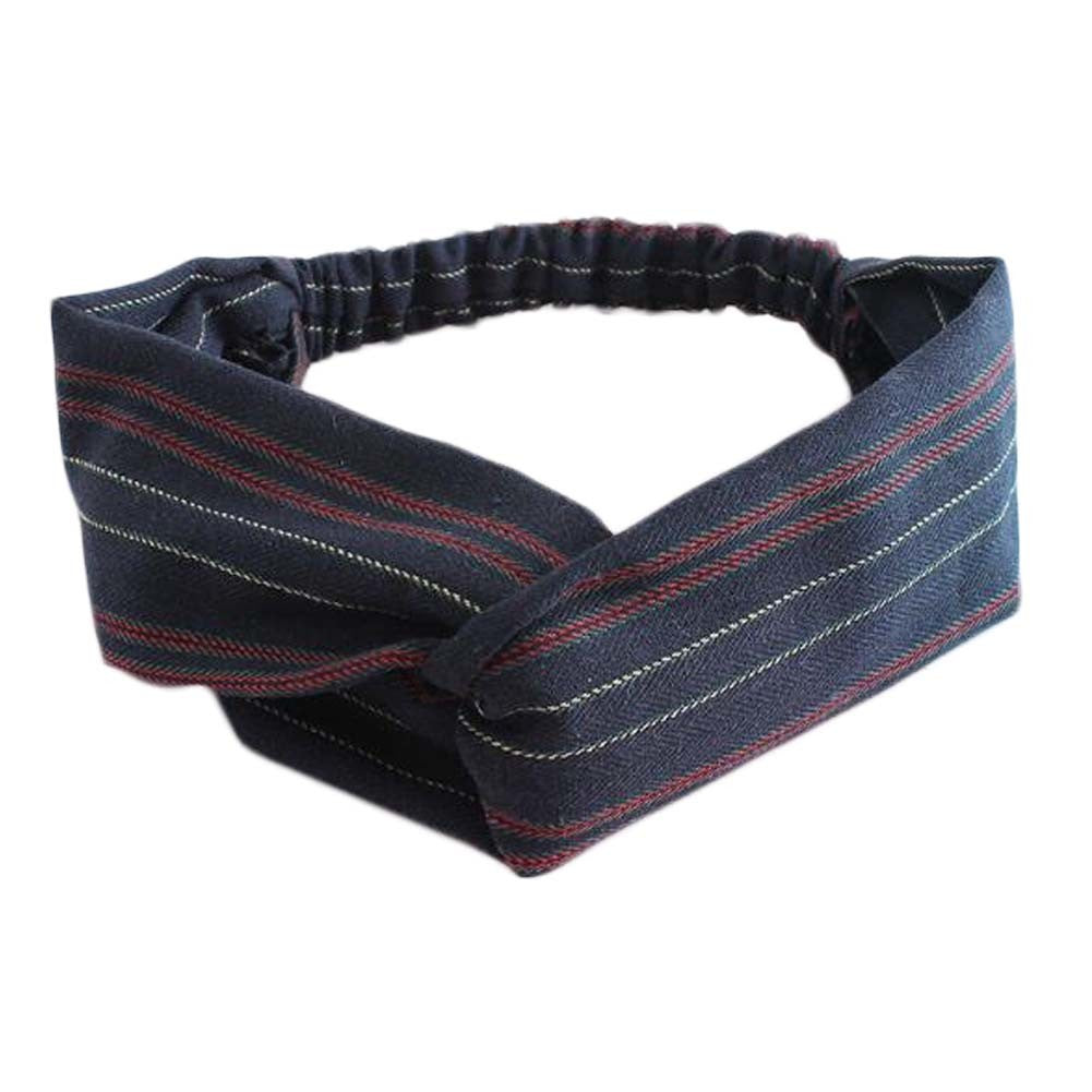 Navy Blue Criss Cross Stripe Hairband Sweet Wide Headband Hair Ribbon Headwear