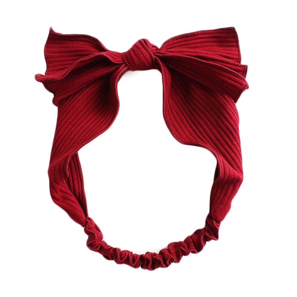 Wine Red Simple Bowknot Stretch Hairband Solid Color Headband Out Wide Hair Ribbon Headwrap