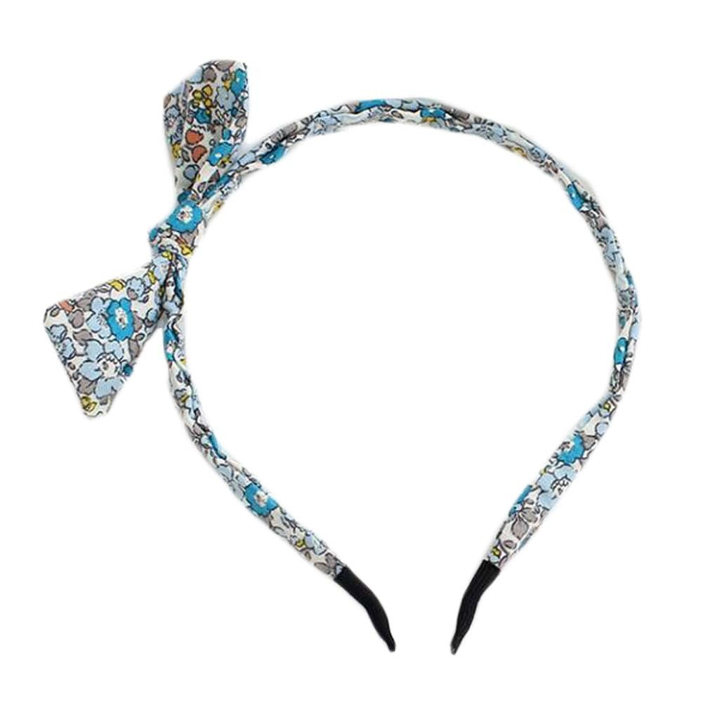 Womens Girls Lovely Sweet Blue Floral Bowknot Skinny Headband Cotton Hairband Hair Accessories